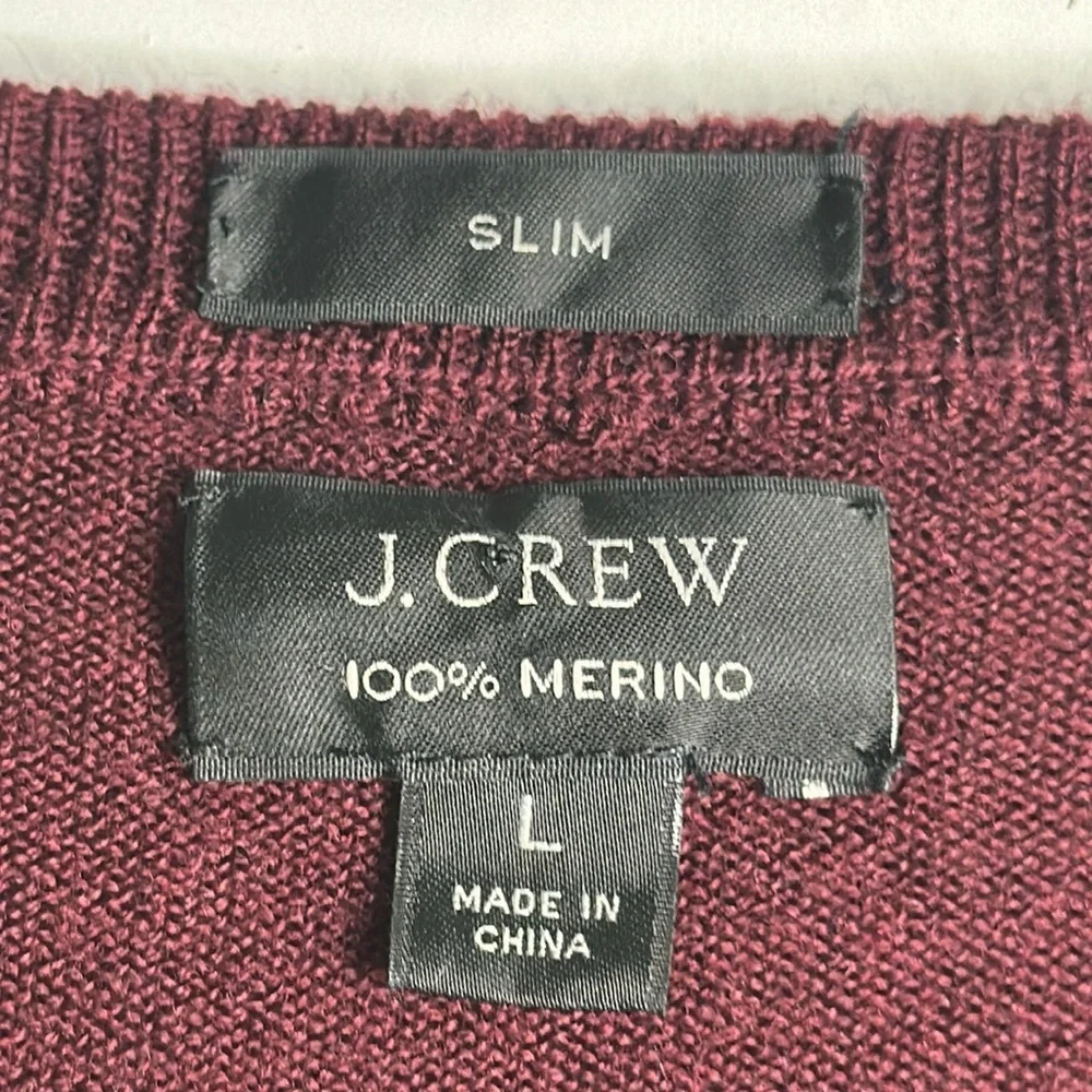 J crew Marino wool burgundy vneck sweater slim fit size large